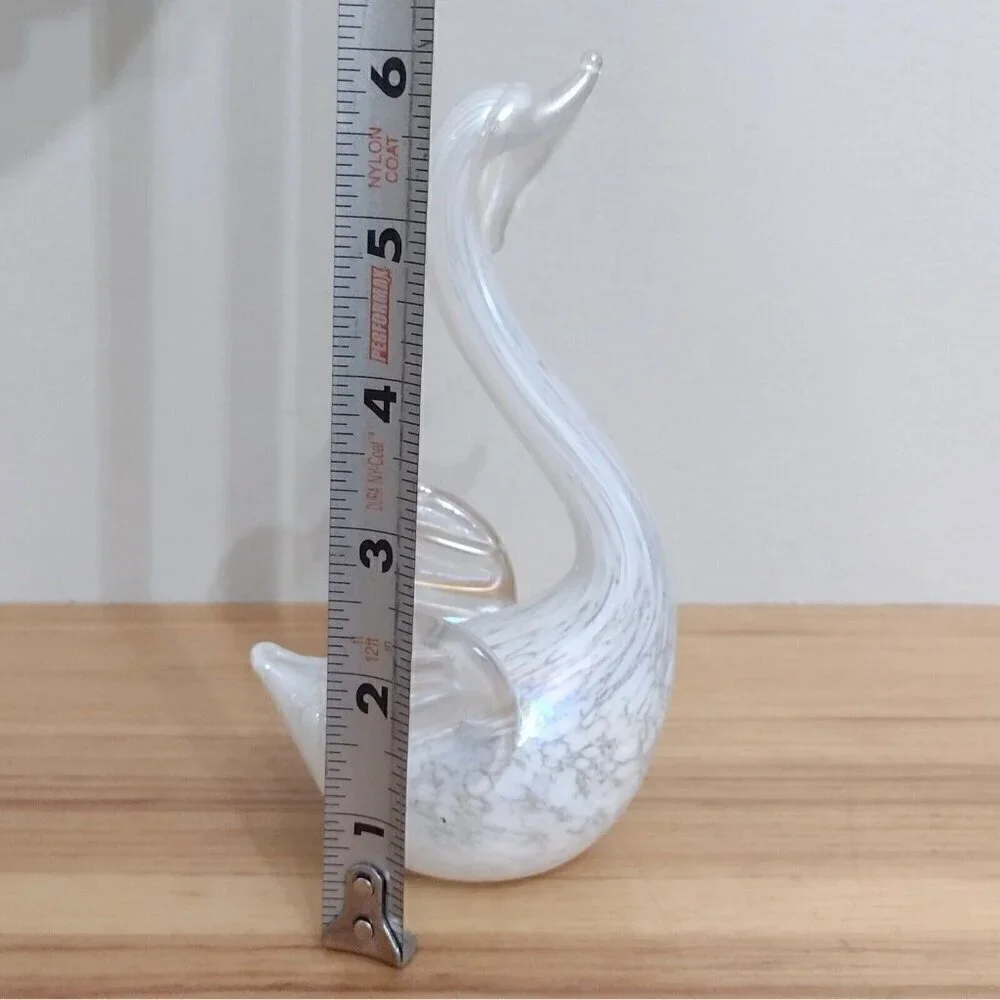 Vintage White Iridescent Lustre Spotted Swan Solid Glass Figurine Paperweight